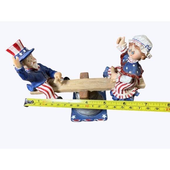 Patriotic Uncle Sam and Lady Liberty Seesaw Figurine On Liberty Bell Base - Picture 14 of 16